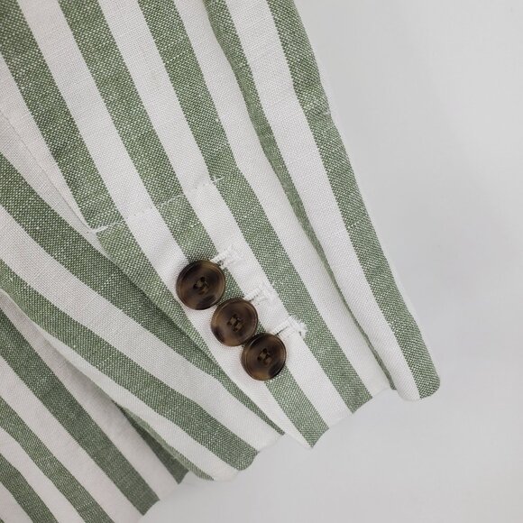 Loft Ann Taylor Green White Striped Linen Blend Preppy Beachy Blazer Jacket 8 - Picture 7 of 10